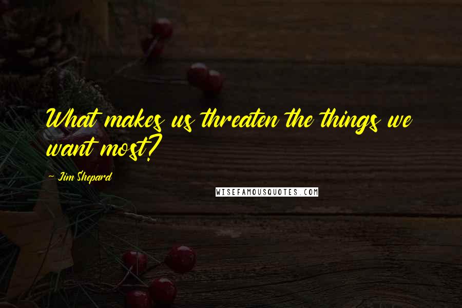 Jim Shepard Quotes: What makes us threaten the things we want most?