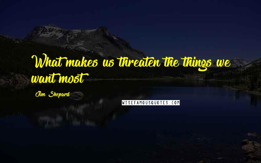 Jim Shepard Quotes: What makes us threaten the things we want most?