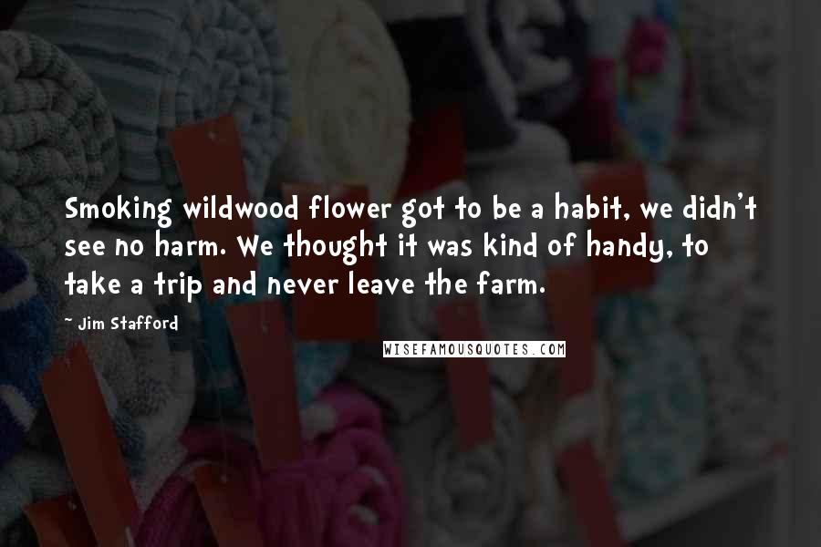 Jim Stafford Quotes: Smoking wildwood flower got to be a habit, we didn't see no harm. We thought it was kind of handy, to take a trip and never leave the farm.