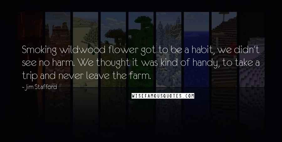 Jim Stafford Quotes: Smoking wildwood flower got to be a habit, we didn't see no harm. We thought it was kind of handy, to take a trip and never leave the farm.