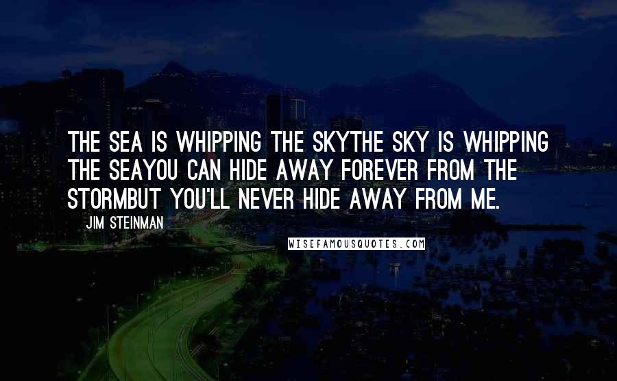 Jim Steinman Quotes: The sea is whipping the skyThe sky is whipping the seaYou can hide away forever from the stormBut you'll never hide away from me.
