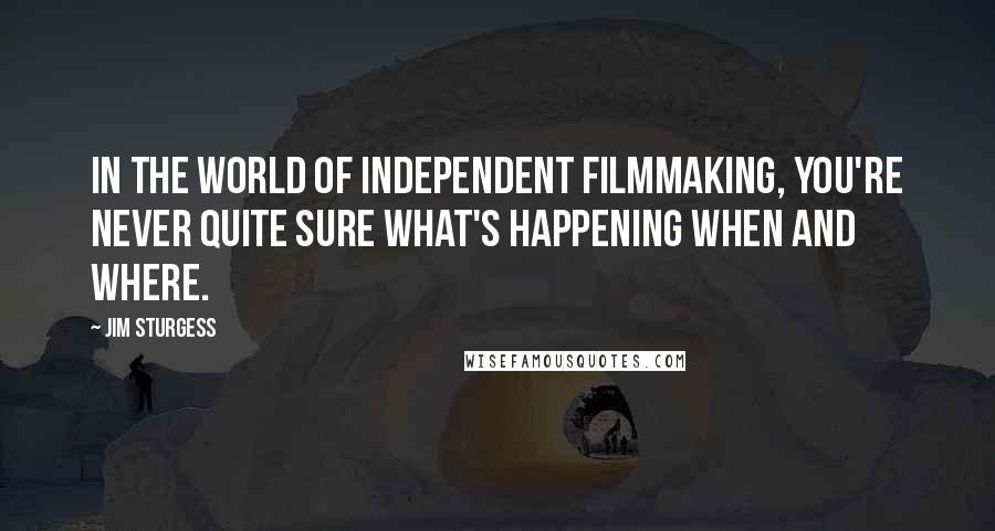 Jim Sturgess Quotes: In the world of independent filmmaking, you're never quite sure what's happening when and where.