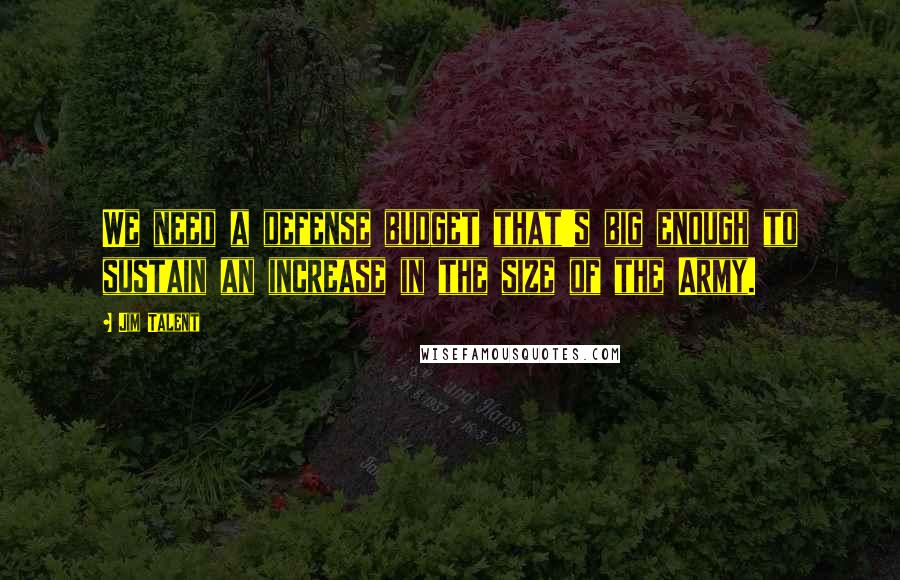 Jim Talent Quotes: We need a defense budget that's big enough to sustain an increase in the size of the Army.