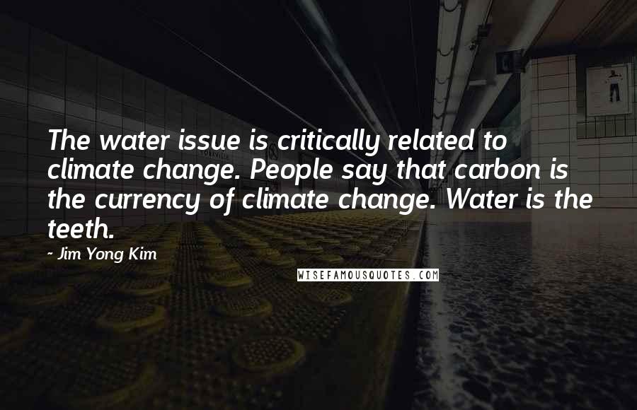 Jim Yong Kim Quotes: The water issue is critically related to climate change. People say that carbon is the currency of climate change. Water is the teeth.