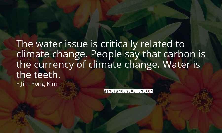 Jim Yong Kim Quotes: The water issue is critically related to climate change. People say that carbon is the currency of climate change. Water is the teeth.