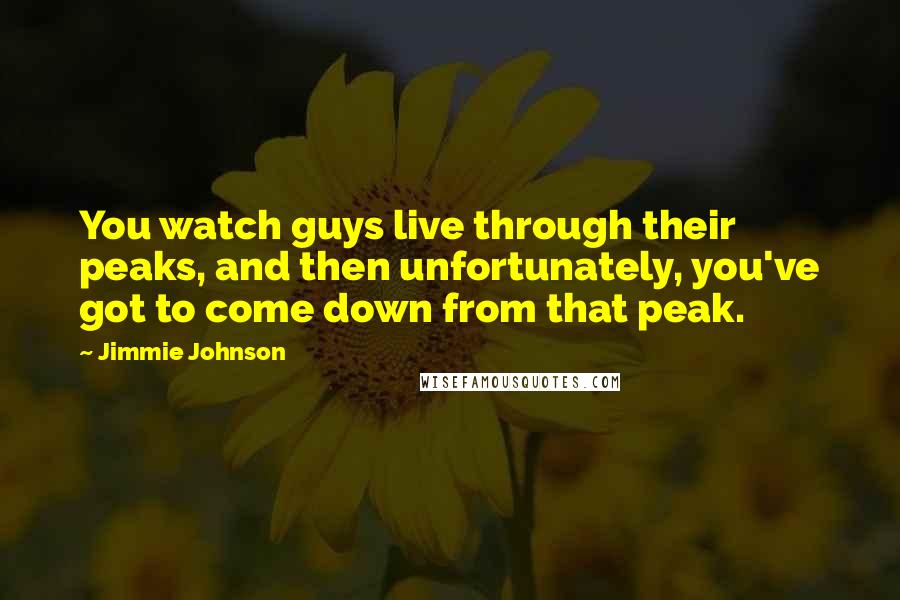 Jimmie Johnson Quotes: You watch guys live through their peaks, and then unfortunately, you've got to come down from that peak.