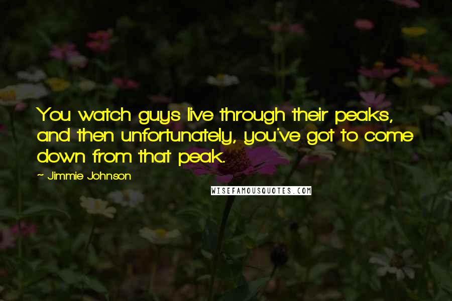 Jimmie Johnson Quotes: You watch guys live through their peaks, and then unfortunately, you've got to come down from that peak.