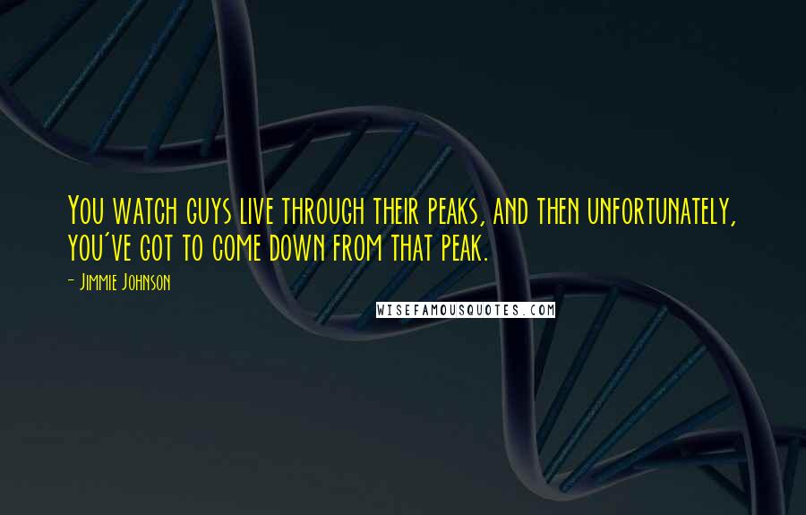 Jimmie Johnson Quotes: You watch guys live through their peaks, and then unfortunately, you've got to come down from that peak.