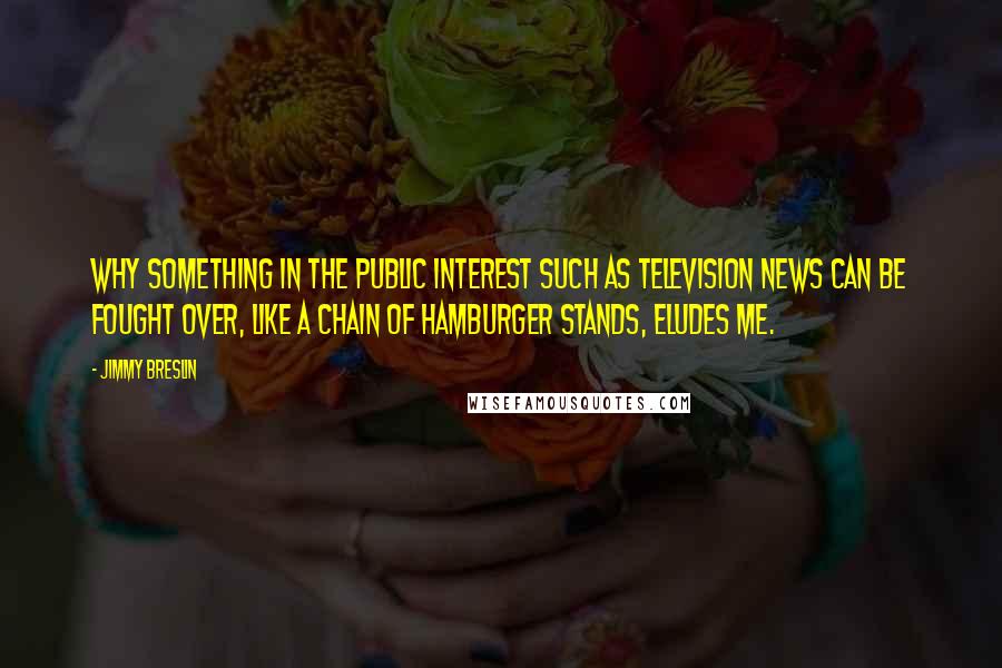 Jimmy Breslin Quotes: Why something in the public interest such as television news can be fought over, like a chain of hamburger stands, eludes me.