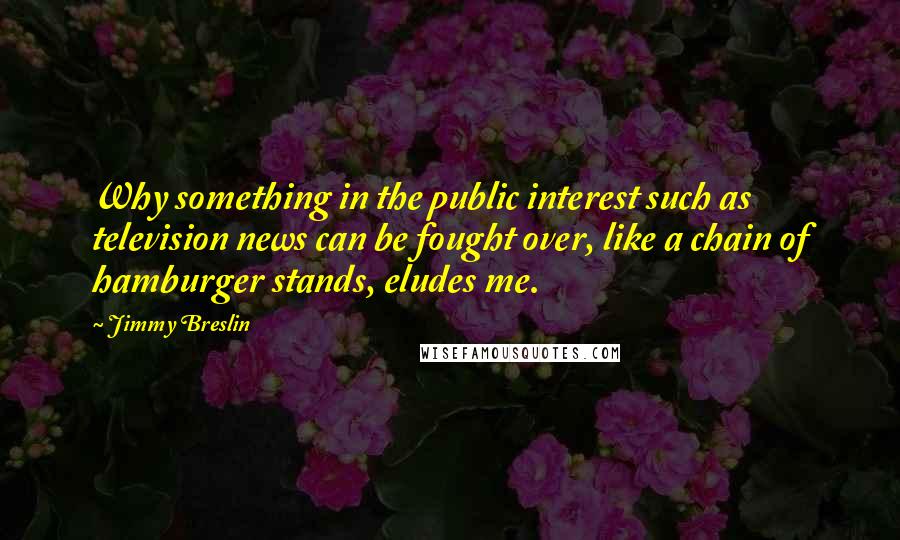 Jimmy Breslin Quotes: Why something in the public interest such as television news can be fought over, like a chain of hamburger stands, eludes me.