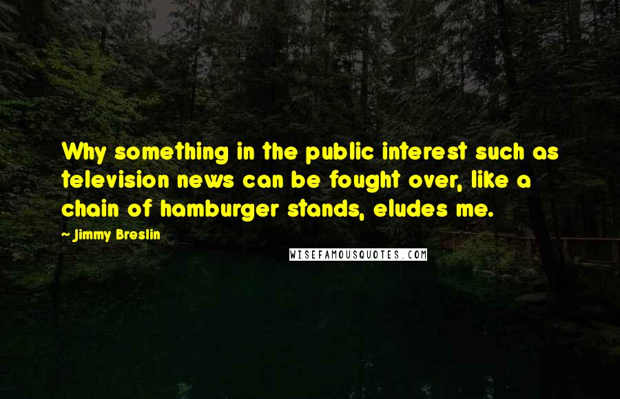 Jimmy Breslin Quotes: Why something in the public interest such as television news can be fought over, like a chain of hamburger stands, eludes me.