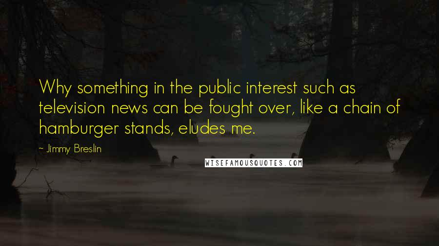 Jimmy Breslin Quotes: Why something in the public interest such as television news can be fought over, like a chain of hamburger stands, eludes me.