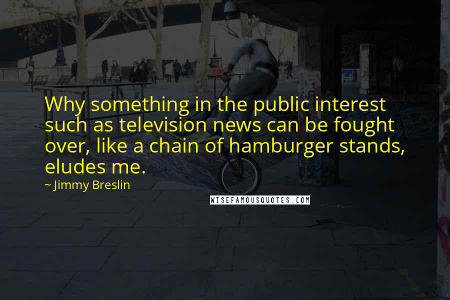 Jimmy Breslin Quotes: Why something in the public interest such as television news can be fought over, like a chain of hamburger stands, eludes me.