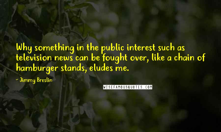 Jimmy Breslin Quotes: Why something in the public interest such as television news can be fought over, like a chain of hamburger stands, eludes me.