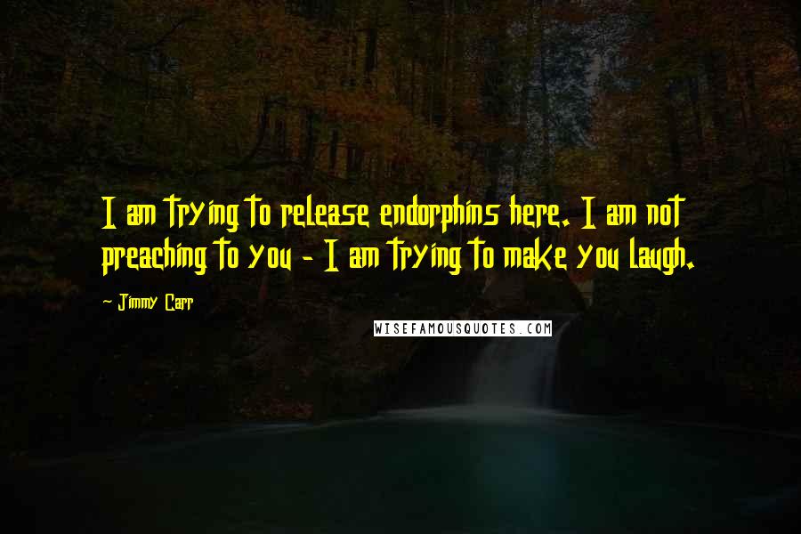 Jimmy Carr Quotes: I am trying to release endorphins here. I am not preaching to you - I am trying to make you laugh.