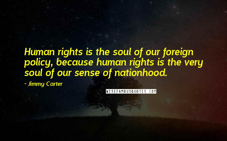 Jimmy Carter Quotes: Human rights is the soul of our foreign policy, because human rights is the very soul of our sense of nationhood.