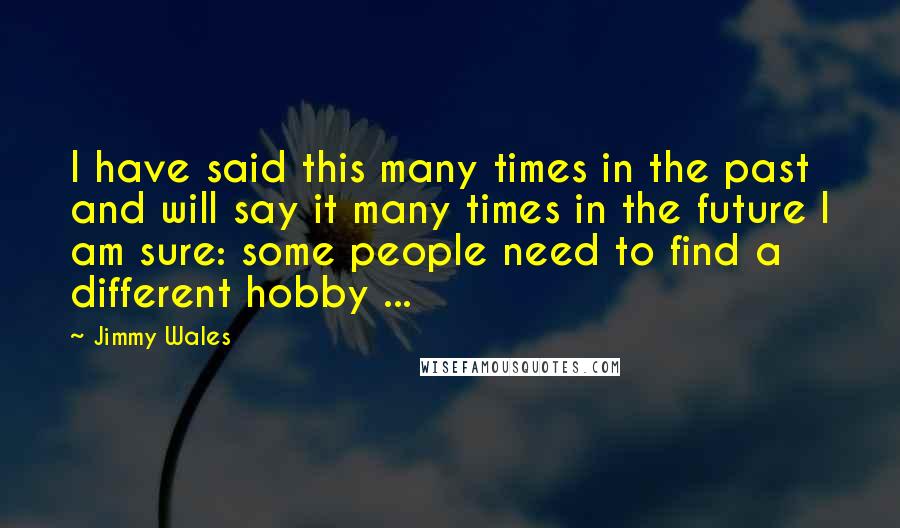 Jimmy Wales Quotes: I have said this many times in the past and will say it many times in the future I am sure: some people need to find a different hobby ...