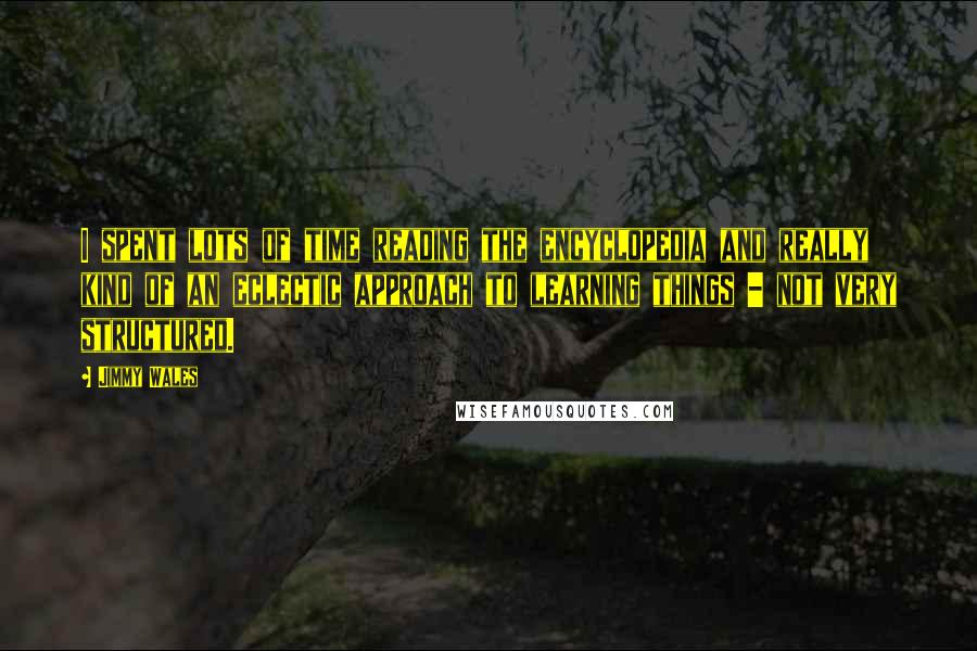 Jimmy Wales Quotes: I spent lots of time reading the encyclopedia and really kind of an eclectic approach to learning things - not very structured.