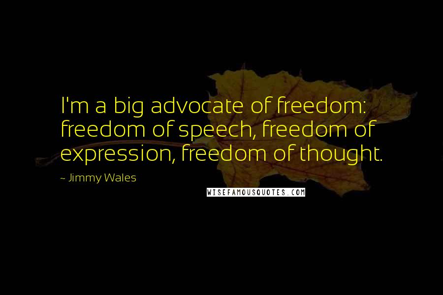 Jimmy Wales Quotes: I'm a big advocate of freedom: freedom of speech, freedom of expression, freedom of thought.