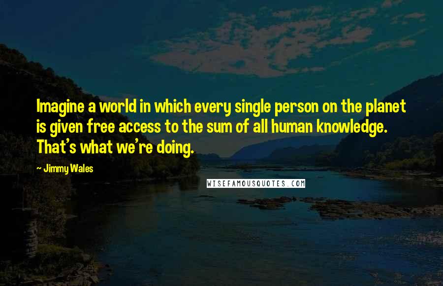 Jimmy Wales Quotes: Imagine a world in which every single person on the planet is given free access to the sum of all human knowledge. That's what we're doing.