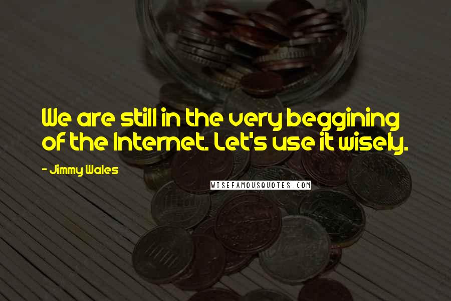 Jimmy Wales Quotes: We are still in the very beggining of the Internet. Let's use it wisely.