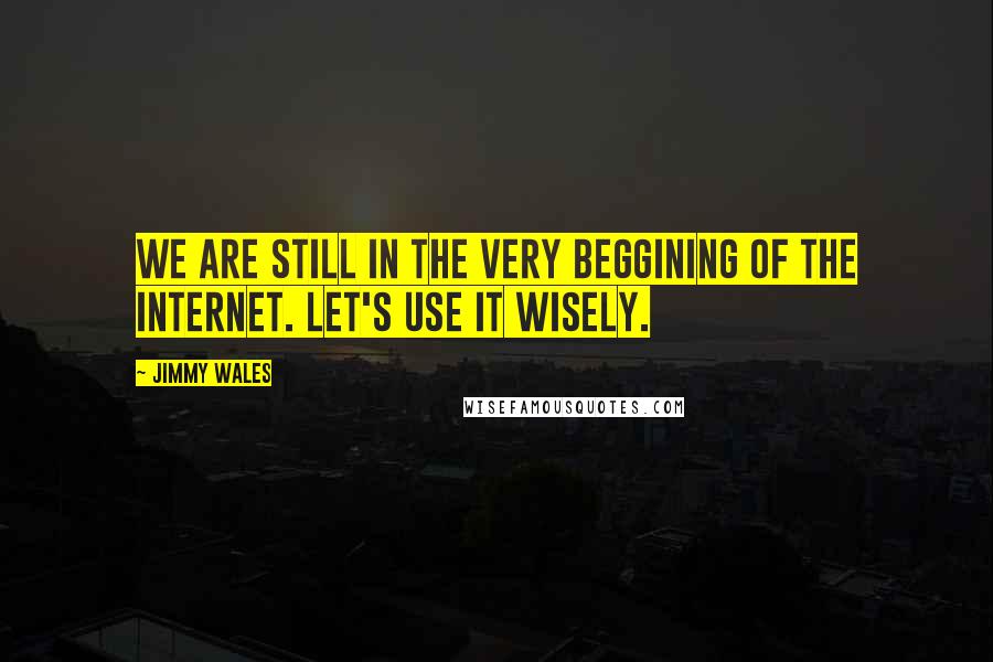 Jimmy Wales Quotes: We are still in the very beggining of the Internet. Let's use it wisely.