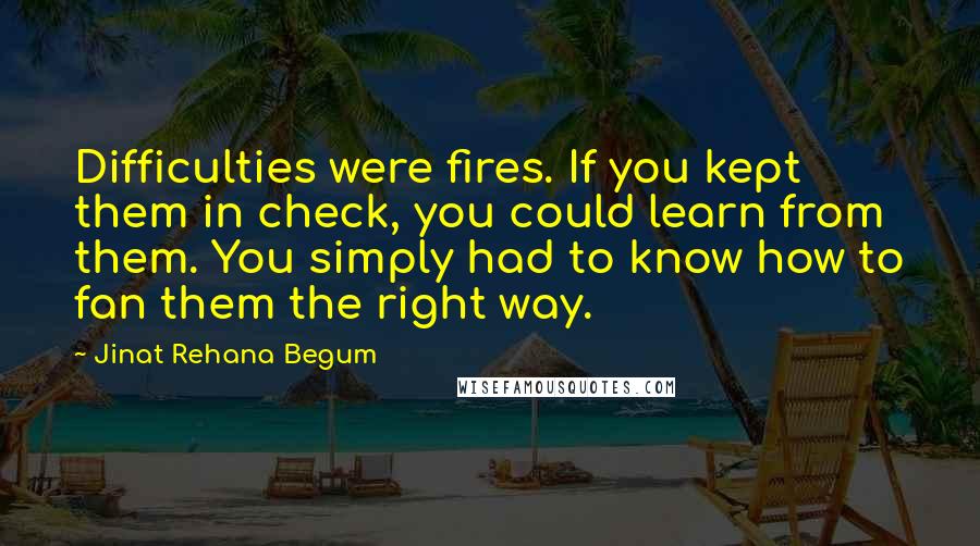 Jinat Rehana Begum Quotes: Difficulties were fires. If you kept them in check, you could learn from them. You simply had to know how to fan them the right way.
