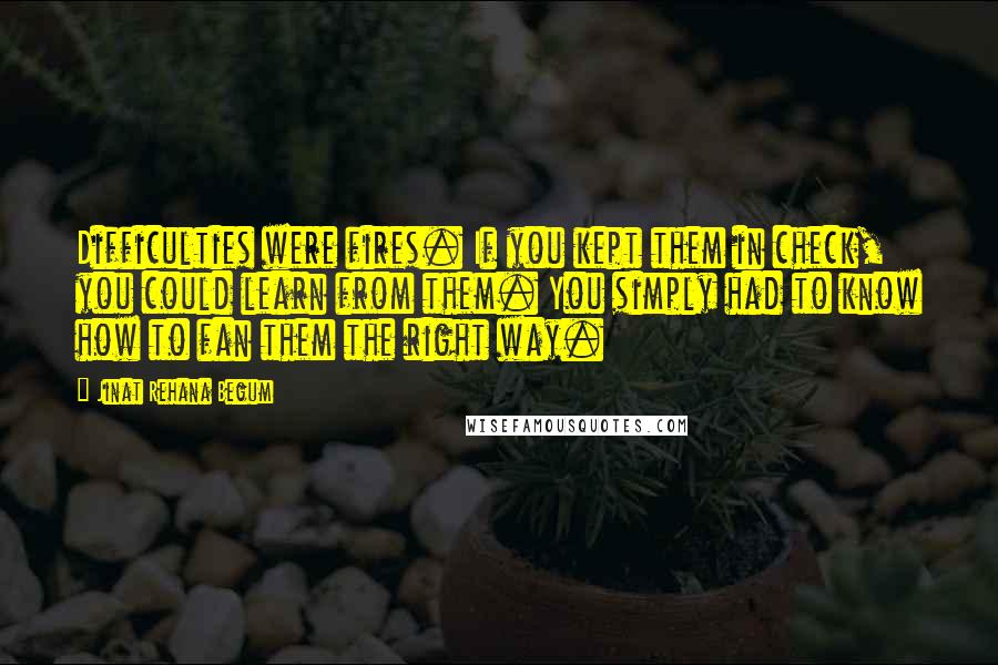 Jinat Rehana Begum Quotes: Difficulties were fires. If you kept them in check, you could learn from them. You simply had to know how to fan them the right way.