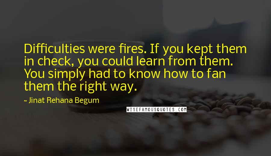 Jinat Rehana Begum Quotes: Difficulties were fires. If you kept them in check, you could learn from them. You simply had to know how to fan them the right way.
