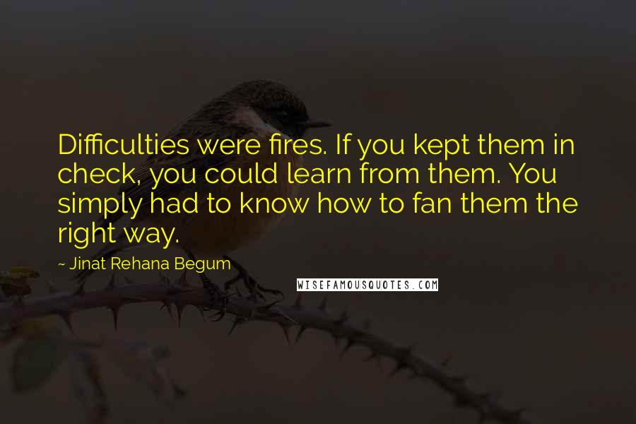 Jinat Rehana Begum Quotes: Difficulties were fires. If you kept them in check, you could learn from them. You simply had to know how to fan them the right way.