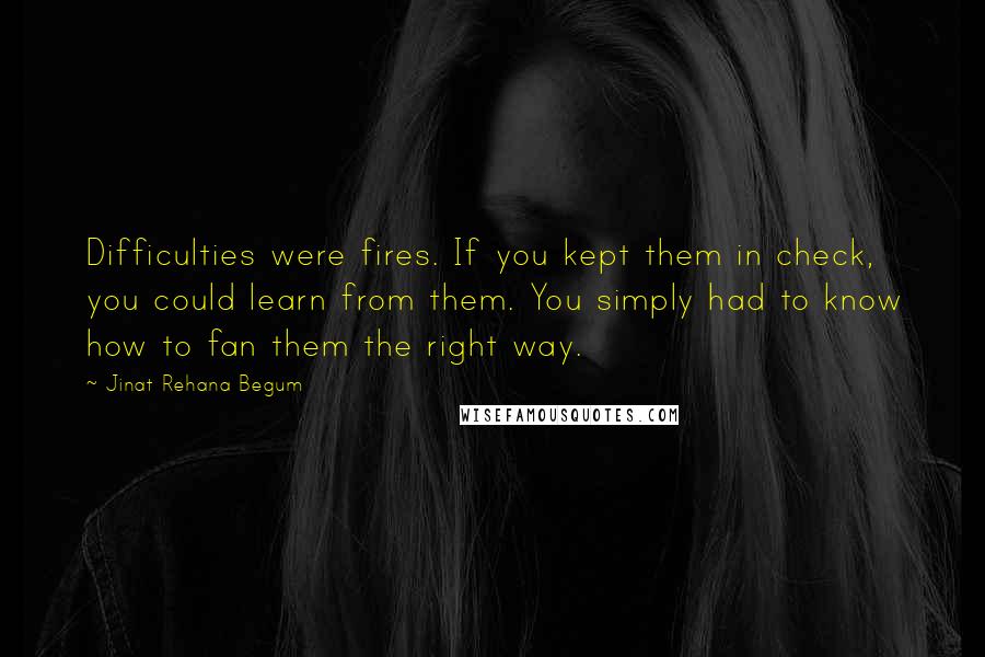 Jinat Rehana Begum Quotes: Difficulties were fires. If you kept them in check, you could learn from them. You simply had to know how to fan them the right way.