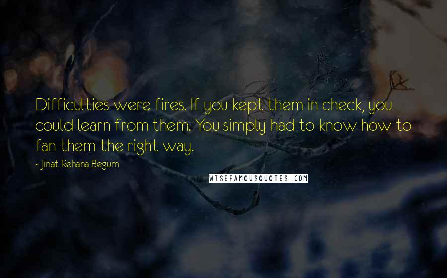 Jinat Rehana Begum Quotes: Difficulties were fires. If you kept them in check, you could learn from them. You simply had to know how to fan them the right way.