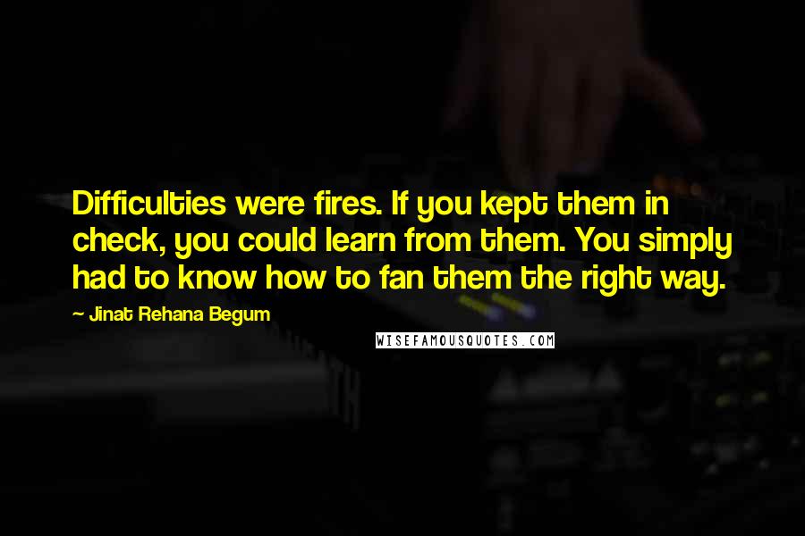 Jinat Rehana Begum Quotes: Difficulties were fires. If you kept them in check, you could learn from them. You simply had to know how to fan them the right way.