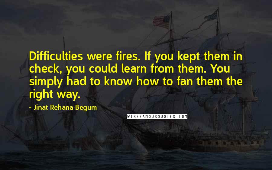 Jinat Rehana Begum Quotes: Difficulties were fires. If you kept them in check, you could learn from them. You simply had to know how to fan them the right way.