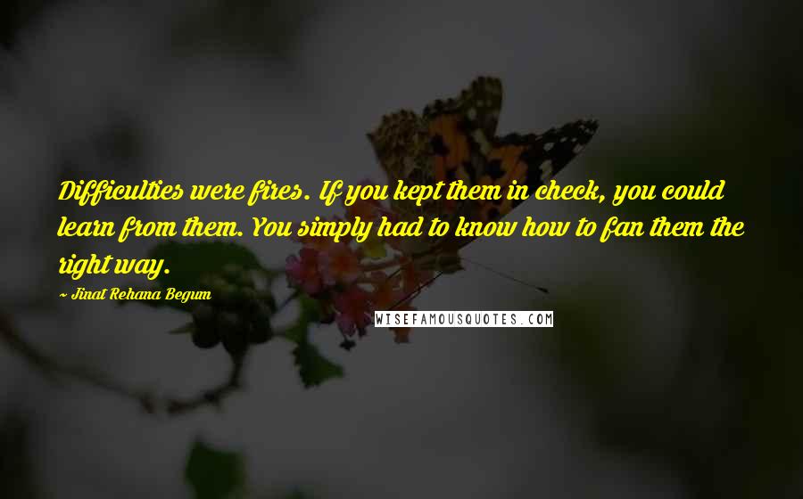 Jinat Rehana Begum Quotes: Difficulties were fires. If you kept them in check, you could learn from them. You simply had to know how to fan them the right way.