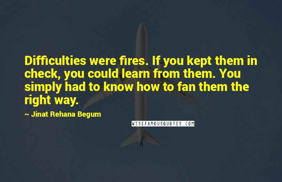 Jinat Rehana Begum Quotes: Difficulties were fires. If you kept them in check, you could learn from them. You simply had to know how to fan them the right way.