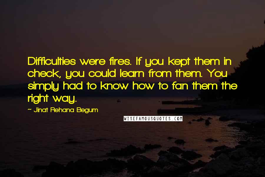 Jinat Rehana Begum Quotes: Difficulties were fires. If you kept them in check, you could learn from them. You simply had to know how to fan them the right way.