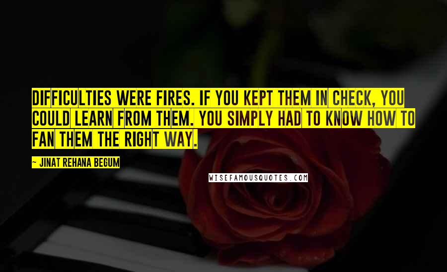 Jinat Rehana Begum Quotes: Difficulties were fires. If you kept them in check, you could learn from them. You simply had to know how to fan them the right way.