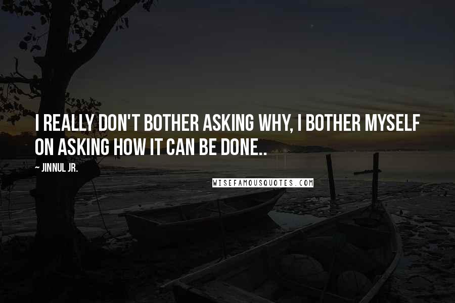 Jinnul Jr. Quotes: I really don't bother asking why, i bother myself on asking how it can be done..