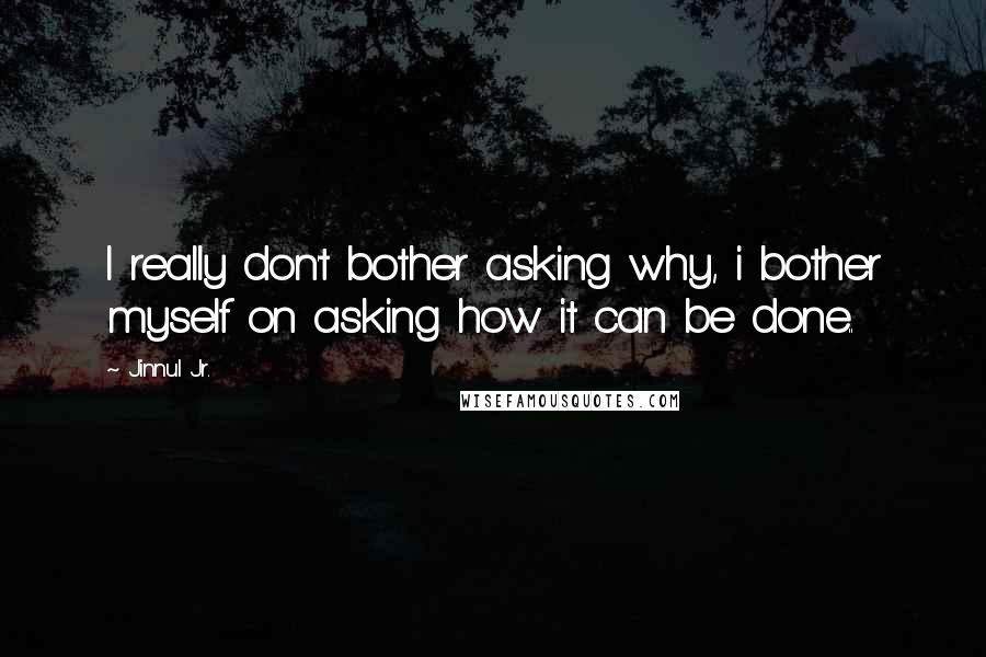 Jinnul Jr. Quotes: I really don't bother asking why, i bother myself on asking how it can be done..