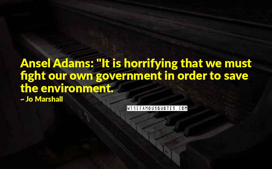 Jo Marshall Quotes: Ansel Adams: "It is horrifying that we must fight our own government in order to save the environment.