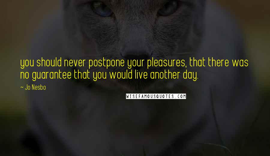 Jo Nesbo Quotes: you should never postpone your pleasures, that there was no guarantee that you would live another day.