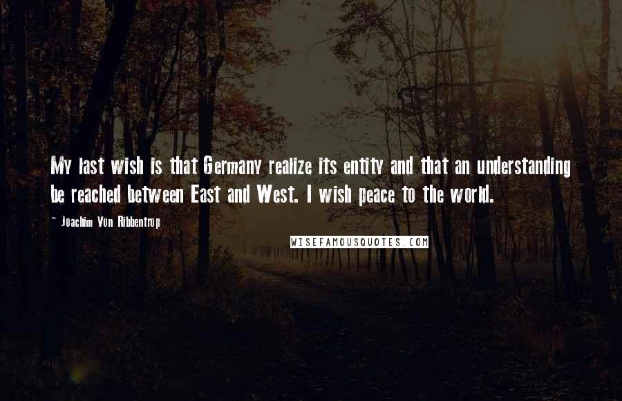 Joachim Von Ribbentrop Quotes: My last wish is that Germany realize its entity and that an understanding be reached between East and West. I wish peace to the world.