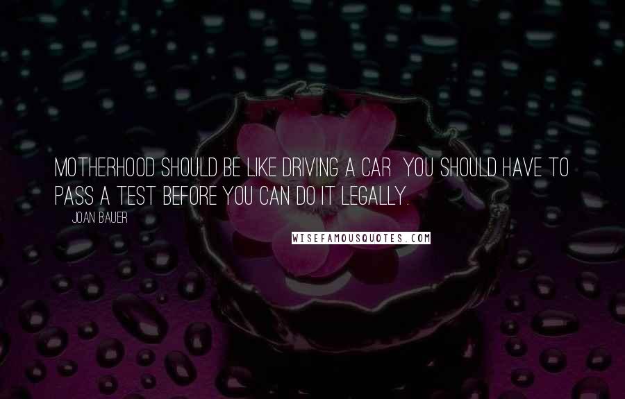 Joan Bauer Quotes: Motherhood should be like driving a car  you should have to pass a test before you can do it legally.