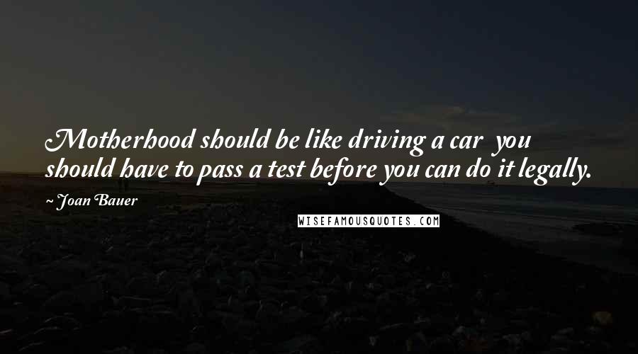 Joan Bauer Quotes: Motherhood should be like driving a car  you should have to pass a test before you can do it legally.