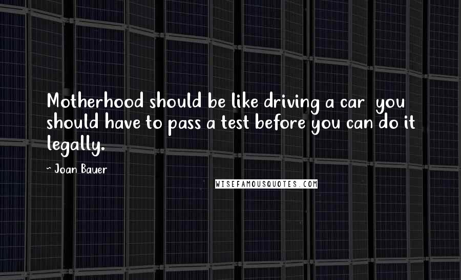 Joan Bauer Quotes: Motherhood should be like driving a car  you should have to pass a test before you can do it legally.