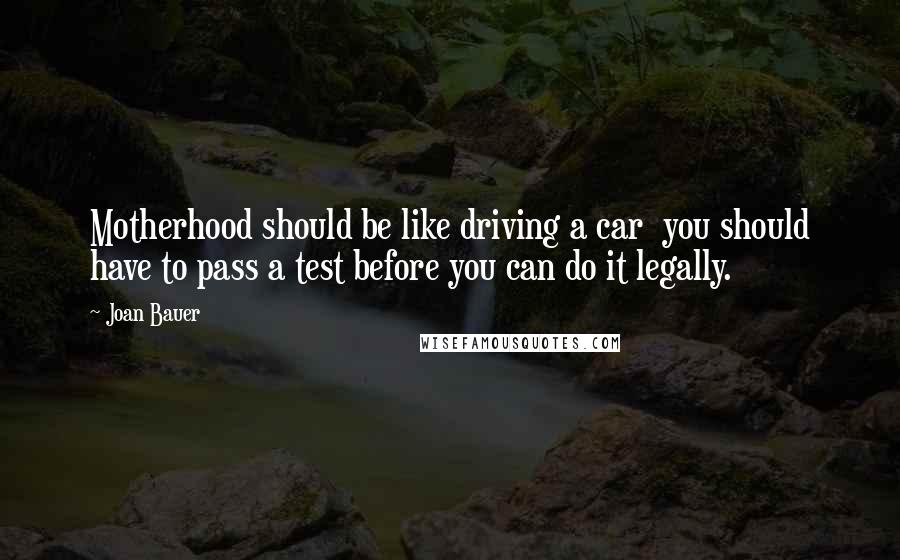Joan Bauer Quotes: Motherhood should be like driving a car  you should have to pass a test before you can do it legally.
