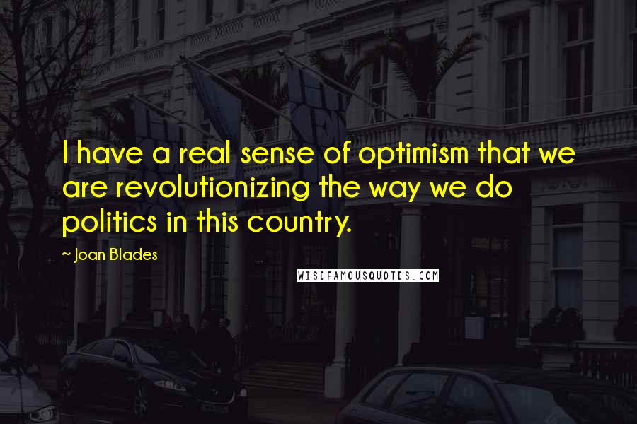 Joan Blades Quotes: I have a real sense of optimism that we are revolutionizing the way we do politics in this country.