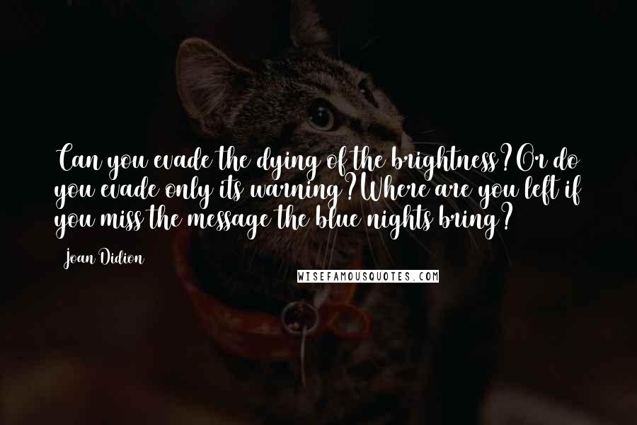 Joan Didion Quotes: Can you evade the dying of the brightness?Or do you evade only its warning?Where are you left if you miss the message the blue nights bring?