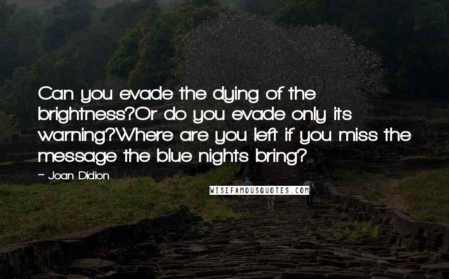 Joan Didion Quotes: Can you evade the dying of the brightness?Or do you evade only its warning?Where are you left if you miss the message the blue nights bring?